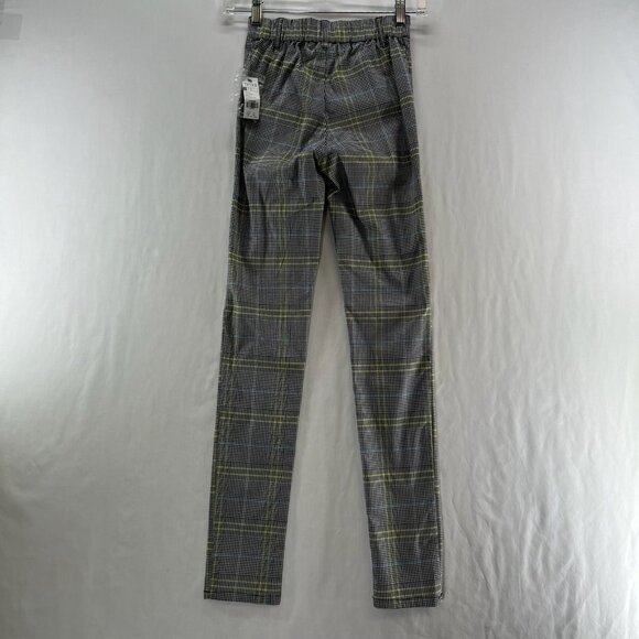 Garage Plaid Skinny Pants Size XS Mid Rise Elastic Waist Slim Black Yellow Blue - Picture 2 of 11